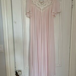 Vintage Semi Sheer Pink Lace Trim Nightgown